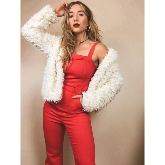Forever 21 Pants - Red Hot Stretch Denim Sleeveless Flare Jumpsuit
